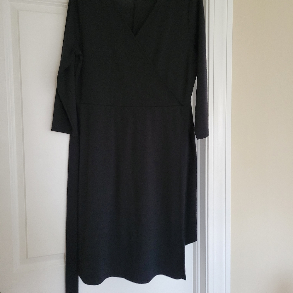 Lands End Black Wrap Tie Waist Dress - Size M (10-12)